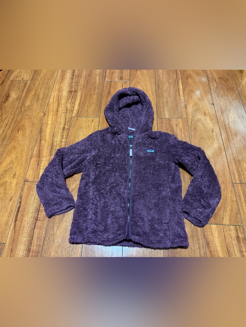 Patagonia Kids Hooded Plush Fleece Jacket in Deep Purple